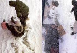 Erzurum'da cadde ve sokaklar buz pistine döndü; düşen düşene