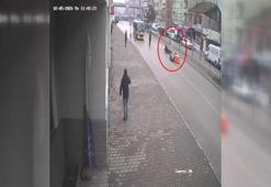 Motosiklet sürücüsünün yerde sürüklendiği anlar kamerada