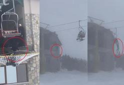 Uludağ'da telesiyejden sarkan tatilci kamerada