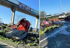 Üst geçit ayağına çarpan TIR’ın sürücü öldü; sebzeler yola döküldü