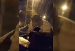 Otomobildeki tehlikeli yolculuğu sosyal medyada paylaştı