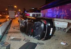 Bahçelievler'de takla atan otomobil önce durağa sonra kamyonete çarptı