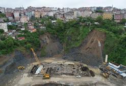 Gaziosmanpaşa'da toprak kaymasının meydana geldiği alan havadan görüntülendi