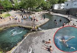 Diyarbakır’da yasağa rağmen süs havuzunda çocukların tehlikeli serinliği