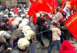 Eylemciler polise damacana ile vurdu