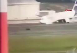 İstanbul Havalimanı'nda uçak gövde üstü indi