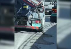 Büyükçekmece'de beton mikseri betonu yola dökerek ilerledi