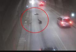 Tüneldeki motosiklet kazası kamerada