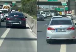 Bağcılar'da emniyet şeridinde ambulansa yol vermeyen sürücüler kamerada