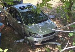 Otomobil bahçeye uçtu; 1 yaralı
