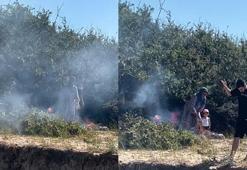 Saros’ta ormanda ateş yakanlara tepki kamerada