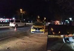Ticari taksiye çarpan otomobil takla attı: 3 yaralı