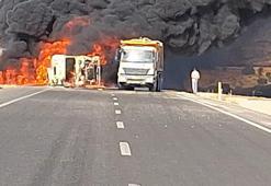 Adıyaman'da, devrilen tanker alev alev yandı