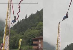 Uzungöl’de ‘insan sapanı’ halatı koptu; Semanur havada asılı kaldı