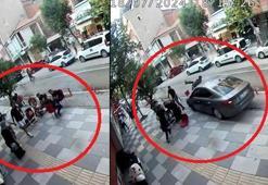 Otomobil, kaldırımdaki yayaların arasına daldı; o anlar kamerada