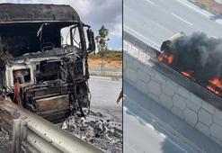 Başakşehir'de hafriyat kamyonu alev alev yandı