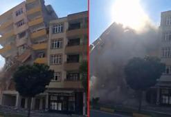 Depremde hasar alan 6 katlı bina yıkım sırasında çöktü