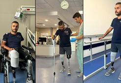 Depremde 2 bacağı ve kolunu kaybeden Hamza, protezle ayağa kalktı