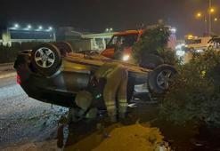Otomobil, pano ile ağaçlara çarparak ters döndü; 2 yaralı