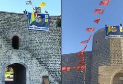 Diyarbakır'da tarihi surlara, Hasan Nasrallah’ın posteri asıldı