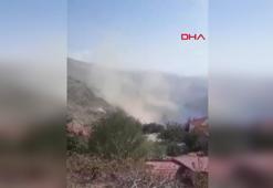 Malatya'daki deprem anında dağda toz bulutu oluştu