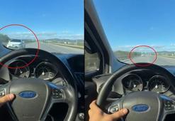 Bursa'da otoyolda otomobilin ters yönde ilerlediği anlar kamerada