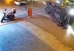 Ankara'da otomobilin çarptığı yolcu minibüsü devrildi; 6 kişinin yaralandığı kaza kamerada