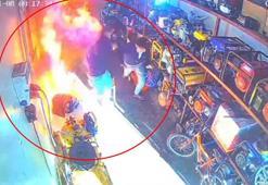 Sobaya dökülen tiner parlayınca yangın çıktı; o anlar kamerada