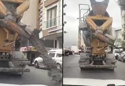 Kağıthane'de beton mikseri yola harç dökerek ilerledi