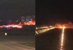 Antalya Havalimanı'na teker koyan uçağın motorunda yangın çıktı, 79 yolcu tahliye edildi