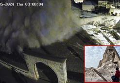 Kapadokya'da peribacasının yıkılma anı kamerada