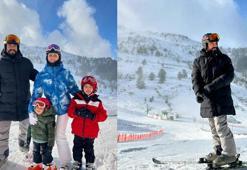 Fahriye Evcen-Burak Özçivit çifti, çocukları ile kayak tatilinde