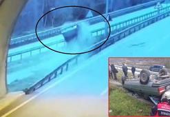 Tünel çıkışında otomobilin bariyere çarptığı kaza kamerada; 1 yaralı