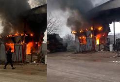 Geri dönüşüm tesisinde büro olarak kullanılan konteyner yandı