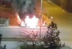 Batman'da belediye otobüsü şoförlerinin kaldığı kulübe kundaklandı; o anlar kamerada