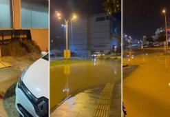 Başakşehir'de ana isale hattındaki su borusu patladı; cadde göle döndü