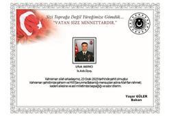 MSB: Pençe-Kaplan operasyonu bölgesinde yaralanan Astsubay Üstçavuş Akıncı şehit oldu
