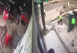 Şişirdiği lastiğin patlamasıyla yaralandı; olay kamerada