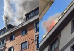 Sancaktepe'de 4 katlı binanın çatı katı yandı