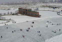Erzurum'da yapay göl, yazın piknikçilerin kışın buz patencilerinin mekanı