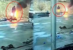 Varildeki ateşte ısınmaya çalışırken pantolonu tutuştu: O anlar kamerada