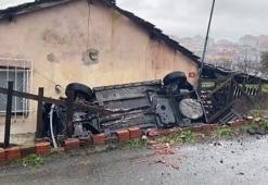 Ataşehir yokuştan kayan cip bir evin bahçesine düştü