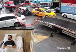 Pendik'te otomobil ile çekici arasında sıkışan motokurye yaşadığı dehşeti anlattı