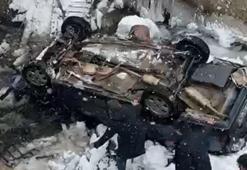 Dereye uçan otomobilde can pazarı; kurtarma anları kamerada