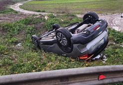 Yanlış girdiği yolda otomobiliyle takla attı; kaza kamerada