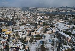 Tarihi yarımada beyaza büründü, seyirlik manzara havadan görüntülendi