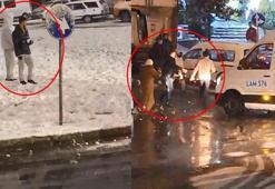 Sultangazi'de minibüse kartopu atan gence aracından inen şoför tokat attı