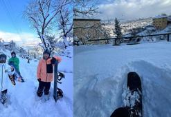 Ordu’da karla kaplı sokaklarda snowboard yaptılar
