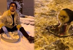 İstanbul'da karda renkli görüntüler; kimi kardan çiğ köfte yaptı kimi köpeğini tepsiyle kaydırdı