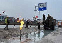 14 gündür yanan metan gazının 500 metre ilerisinde gaz açığa çıktı; gaz kontrollü şekilde alevlendirildi